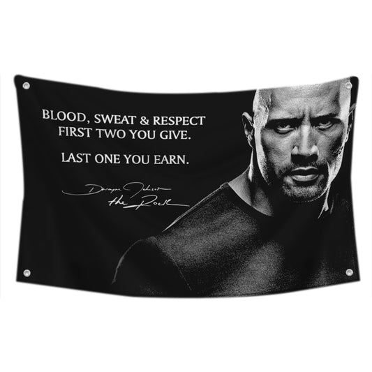 Fyon Dwayne Johnson Signature Blood Sweat Respect Flag Indoor and Outdoor Banner