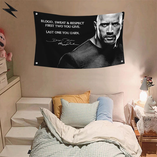 Fyon Dwayne Johnson Signature Blood Sweat Respect Flag Indoor and Outdoor Banner