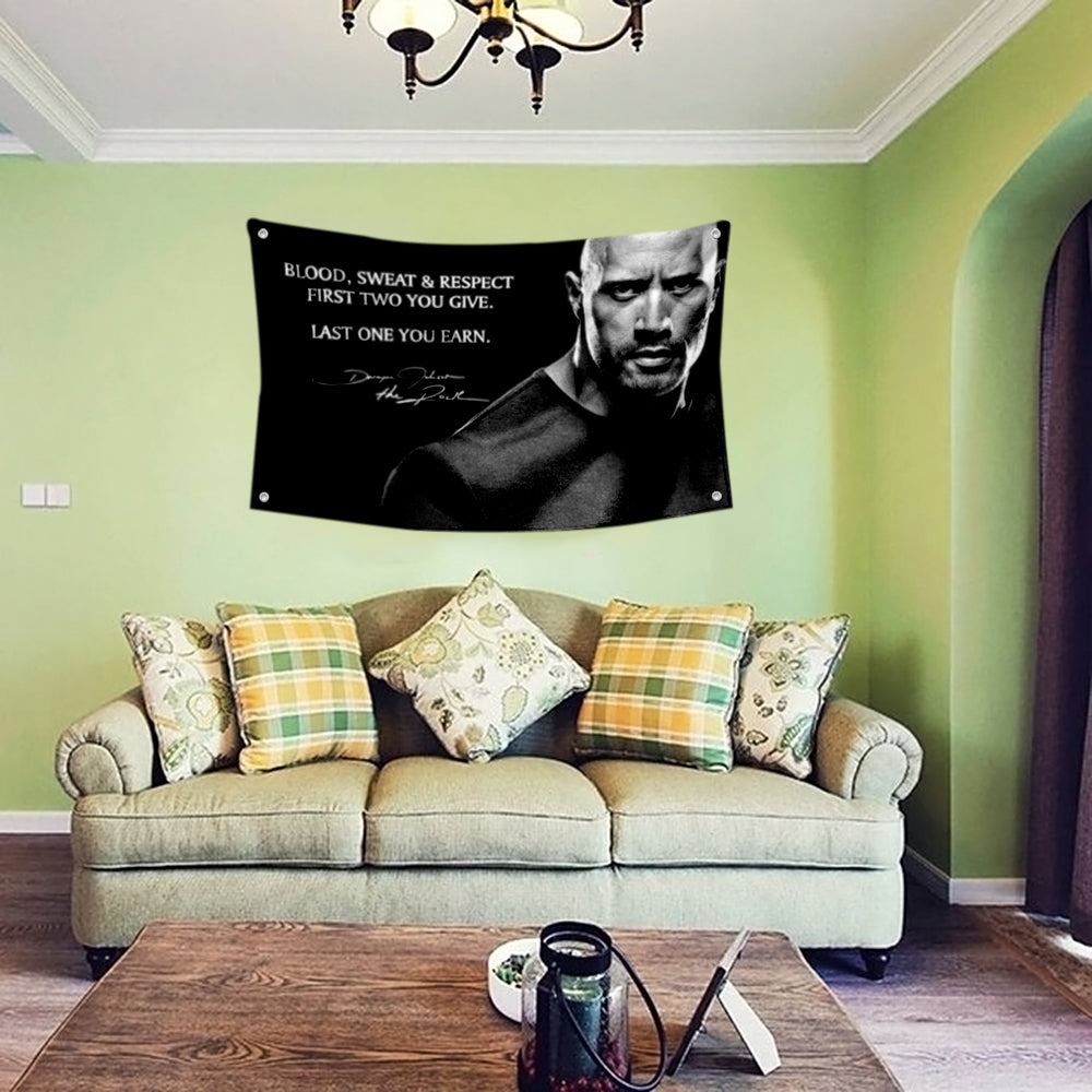Fyon Dwayne Johnson Signature Blood Sweat Respect Flag Indoor and Outdoor Banner