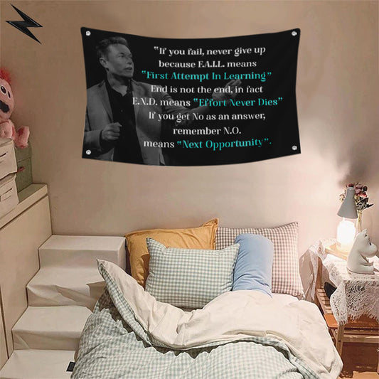 Fyon Elon Musk Effort Never Dies Never Give Up Flag Indoor and Outdoor Banner