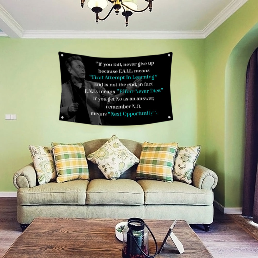 Fyon Elon Musk Effort Never Dies Never Give Up Flag Indoor and Outdoor Banner