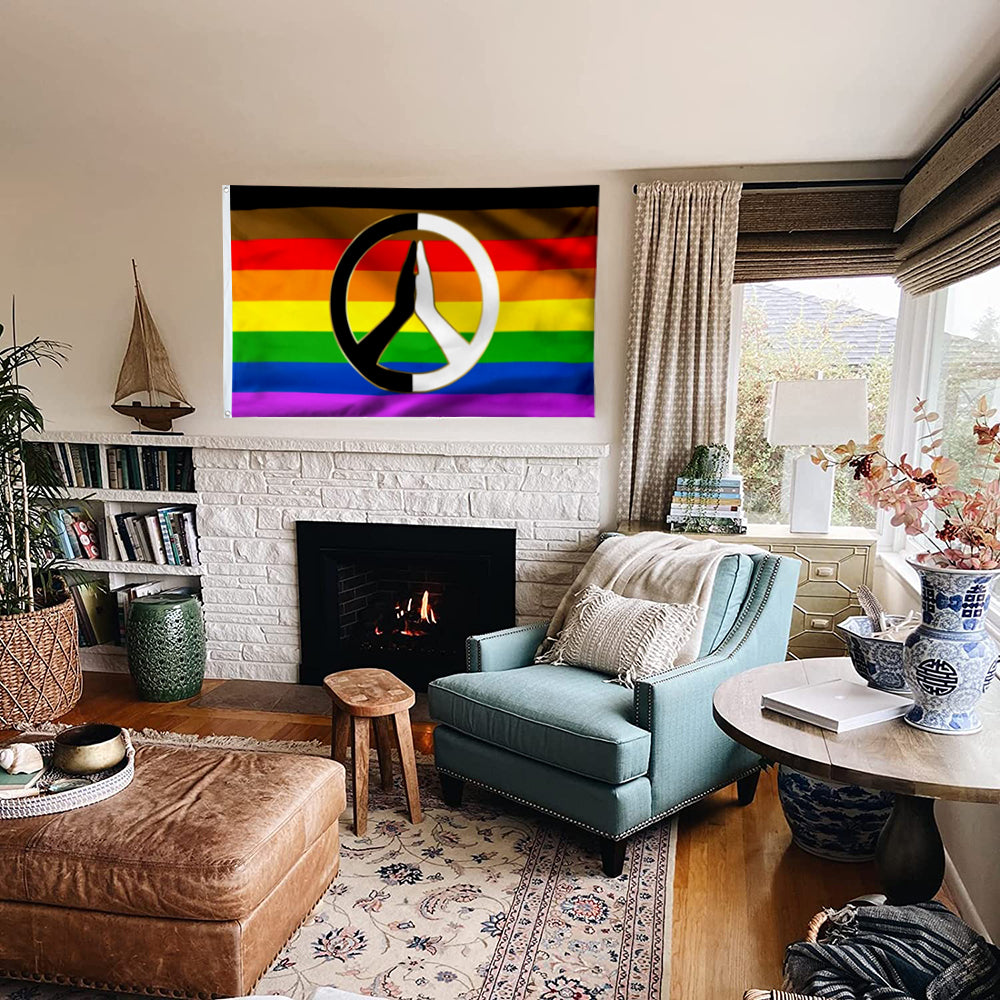 Fyon Equality LGBT BLM Rainbow Hippie Peace Sign Flower Flag 41564 Indoor and Outdoor Banner