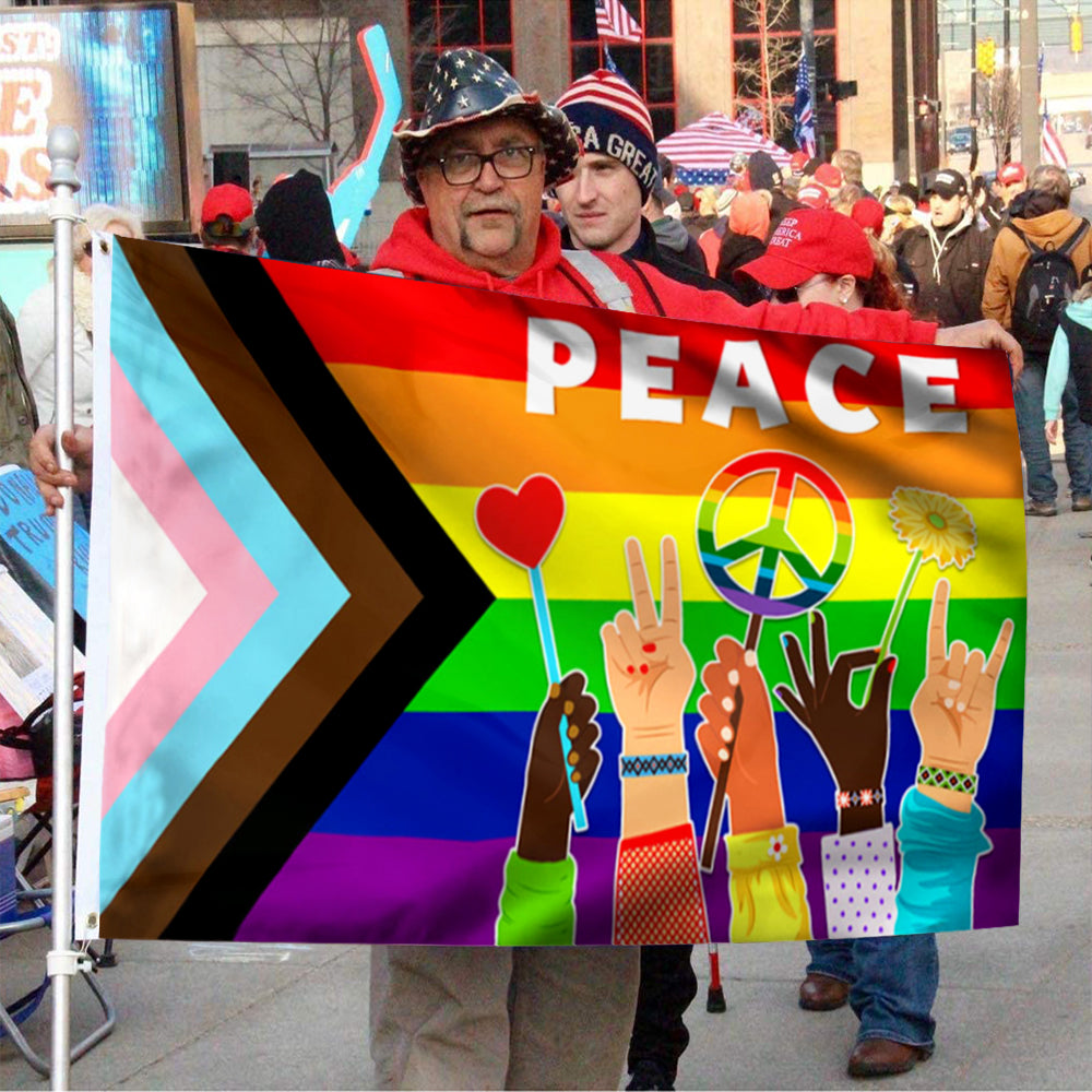 Fyon Equality LGBT Pride Peace Rainbow Hippie Flower Flag 41565 Indoor and Outdoor Banner