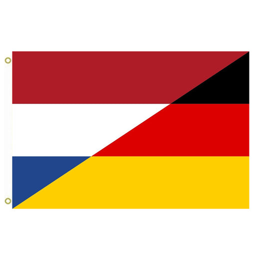 Fyon Dutch-German flag A diagonally divided hybrid between the flags of the Netherlands and Germany Indoor and outdoor banner