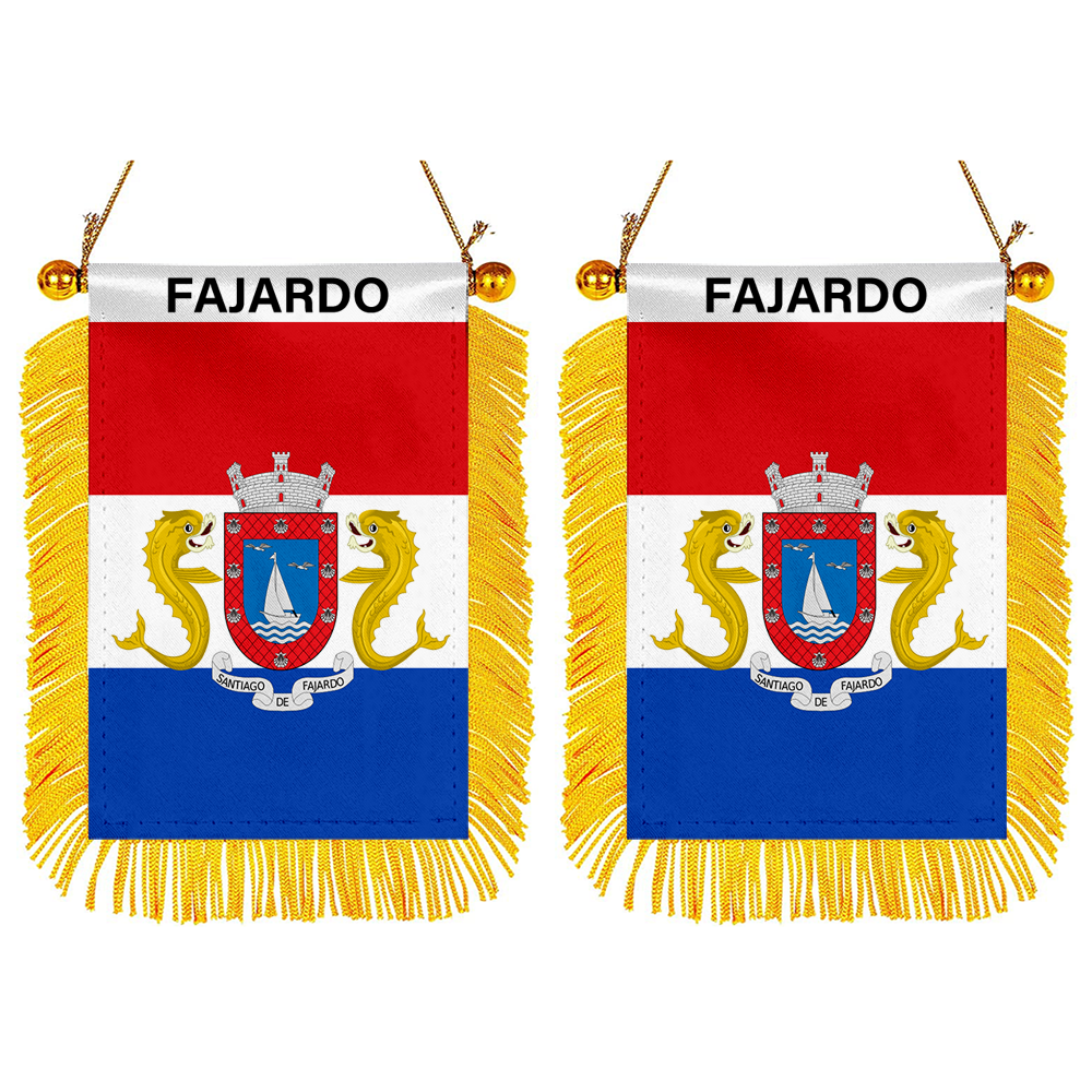 Fajardo, Puerto Rico Flag Mini Car Rearview Mirror Flag Banner - 2PC