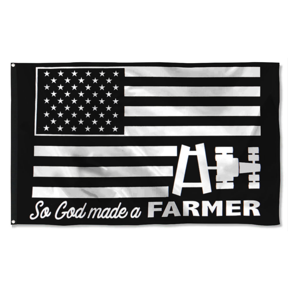 Fyon Farmer God Made A Farmer Flag Black and White Indoor and outdoor banner