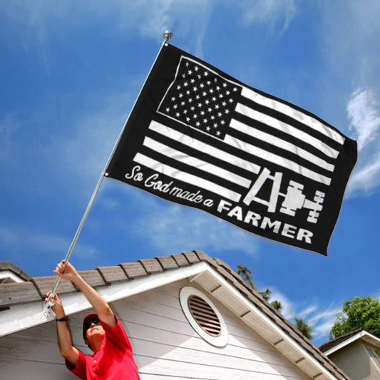 Fyon Farmer God Made A Farmer Flag Black and White Indoor and outdoor banner