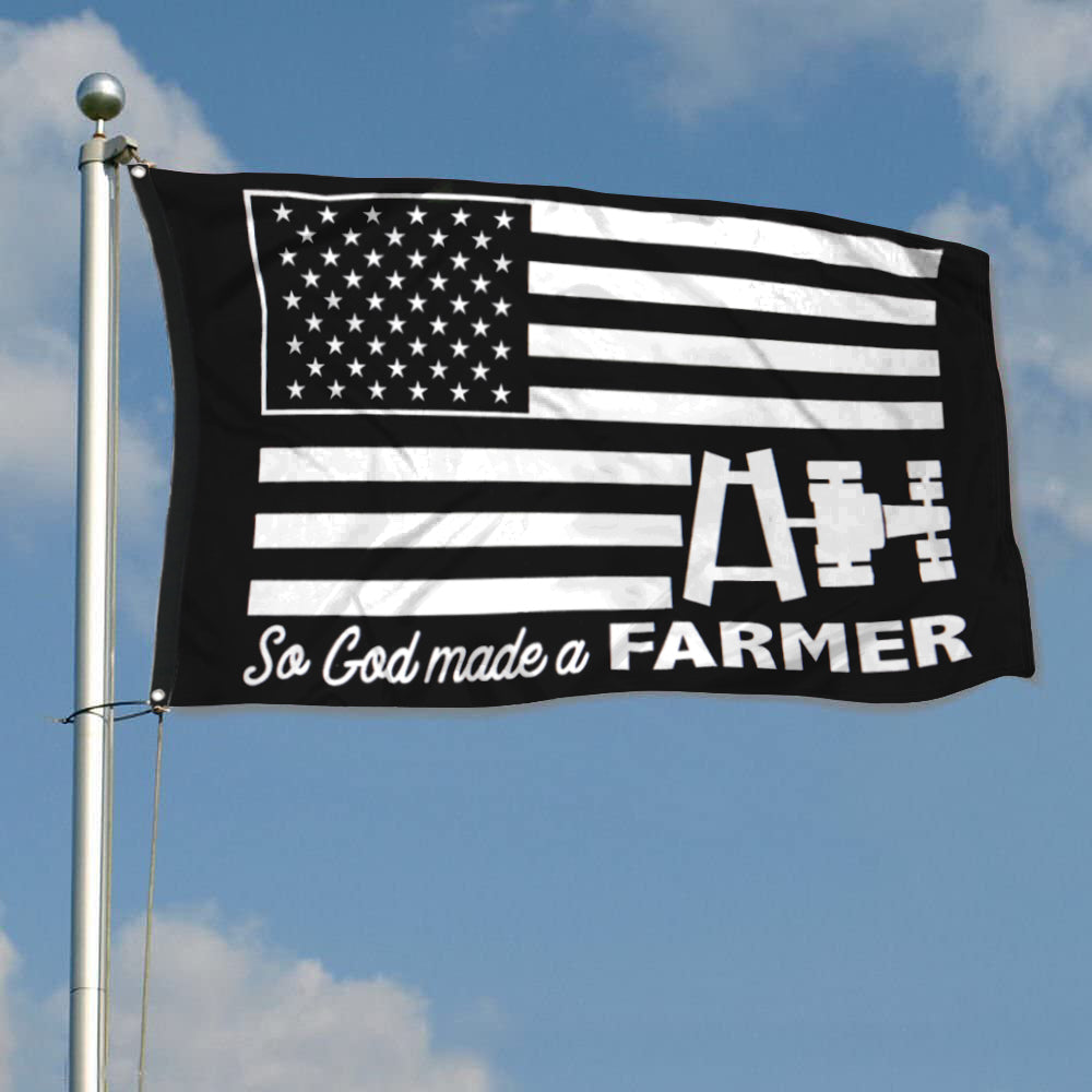 Fyon Farmer God Made A Farmer Flag Black and White Indoor and outdoor banner
