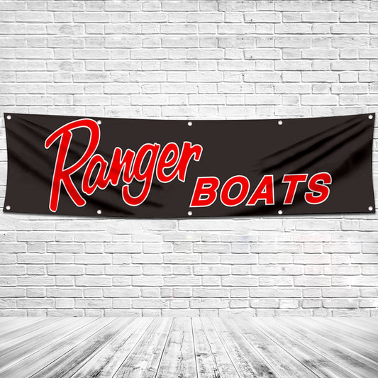 Fyon Fishing Boats Garage shop Decor Banner Work for Ranger Flag Black 2x8 Feet