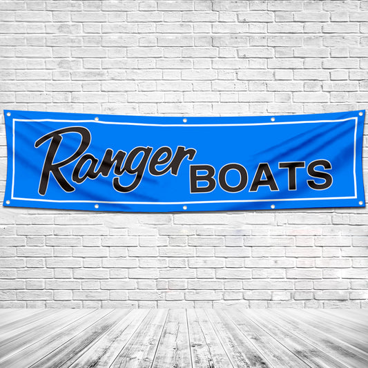 Fyon Fishing Boats Garage shop Decor Banner Work for Ranger Flag Blue 2x8 Feet