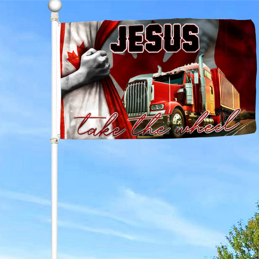 Fyon Freedom Convoy 2022 Canada Flag, Truckers For Freedom, Mandate Freedom Jesus Take The Wheel Flag Indoor and outdoor banner