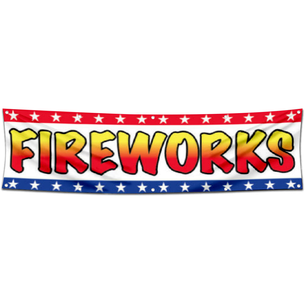 Fyon Garage shop Decor Banner Work for FIREWORKS Flag 2x8 Feet