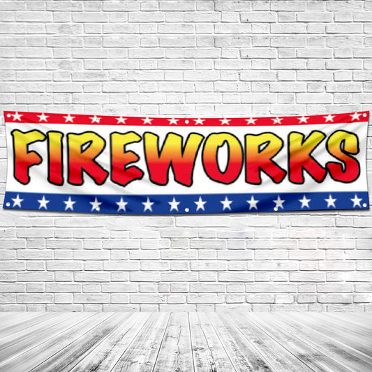 Fyon Garage shop Decor Banner Work for FIREWORKS Flag 2x8 Feet