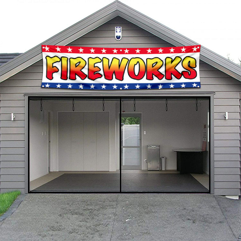 Fyon Garage shop Decor Banner Work for FIREWORKS Flag 2x8 Feet