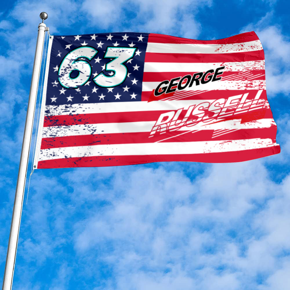 Fyon George Russell #63 Stars and Stripes Flag Banner