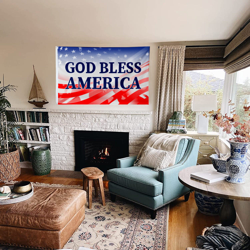 Fyon God Bless America Flag Indoor and Outdoor Banner
