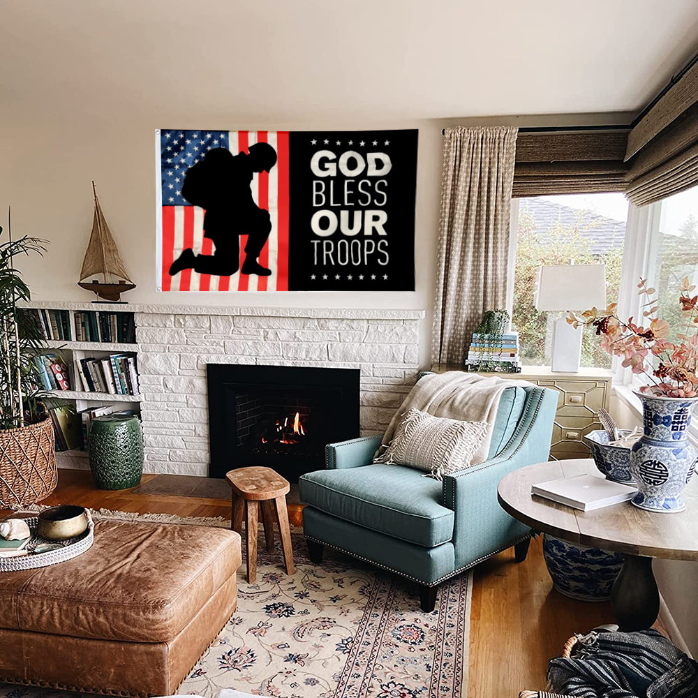 Fyon God Bless Our Troops Flag Indoor and Outdoor Banner