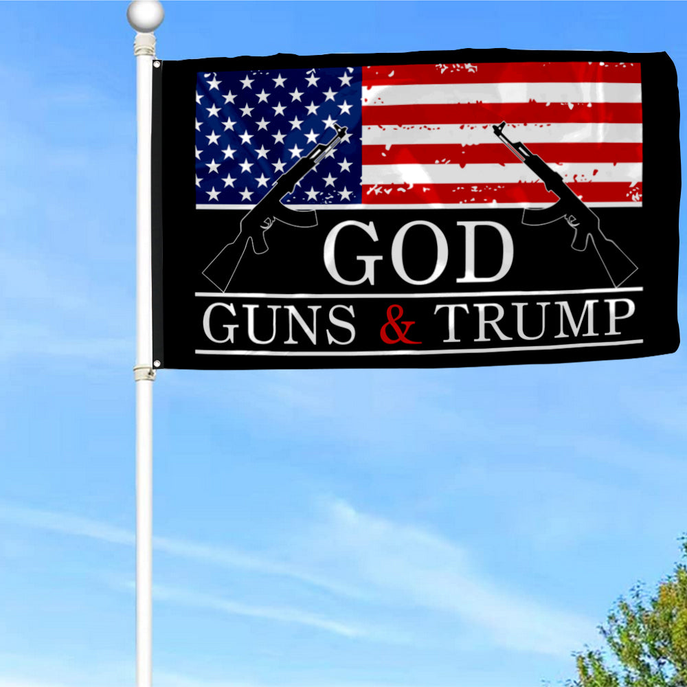 Fyon God Guns & Trump Flag Black Indoor and Outdoor Banner