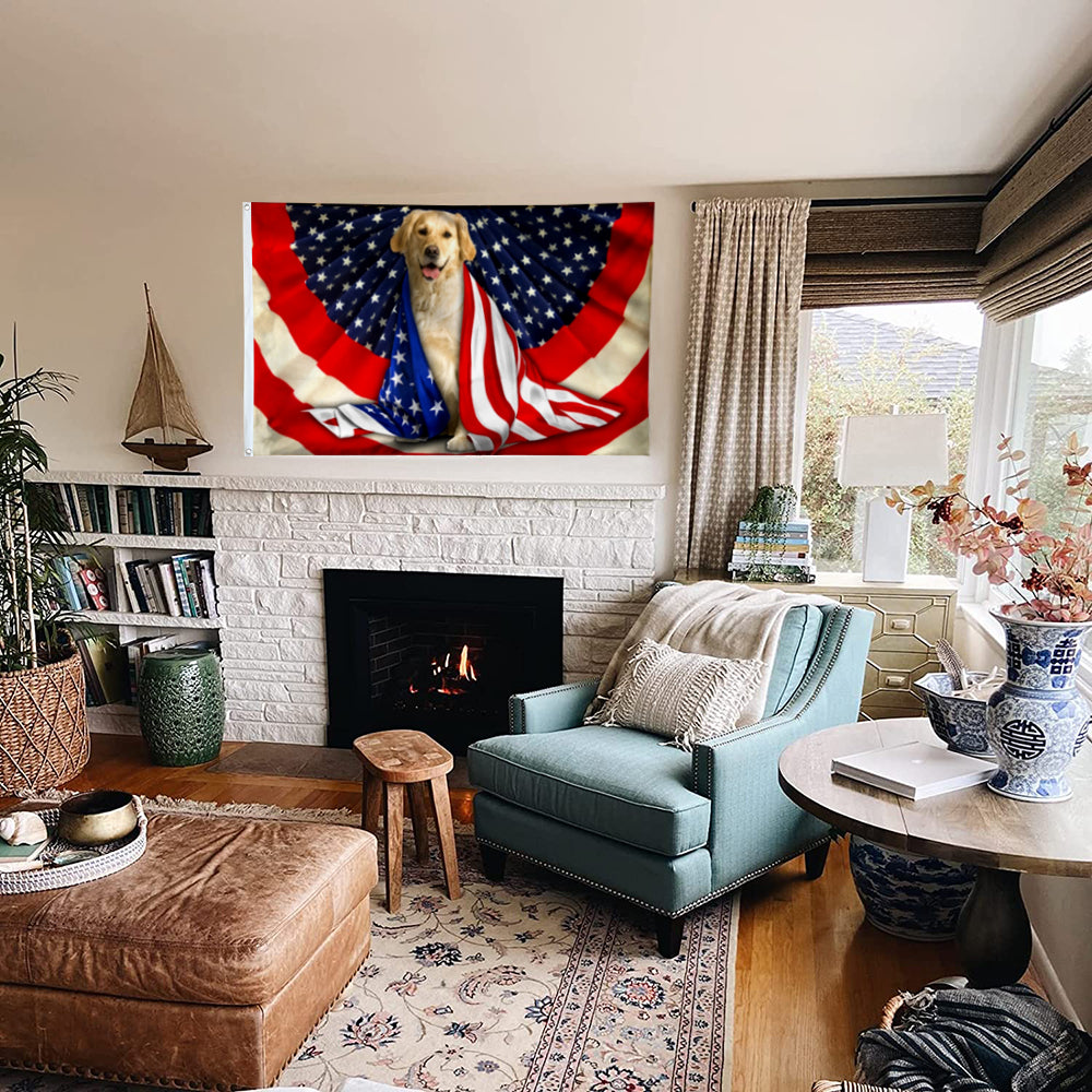 Fyon Golden Retriever Patriotic Dog Bunting American Flag 41421 Indoor and outdoor banner