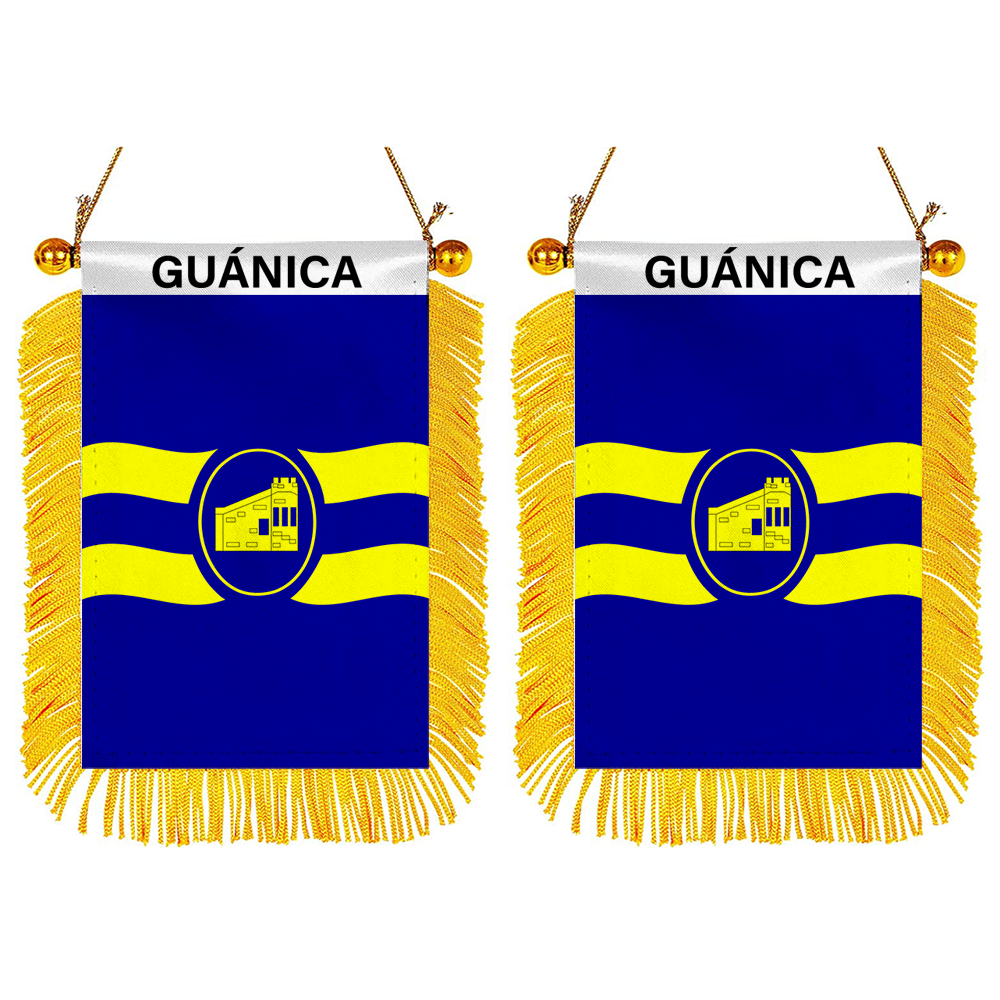 Guánica, Puerto Rico Flag Mini Car Rearview Mirror Flag Banner - 2PC