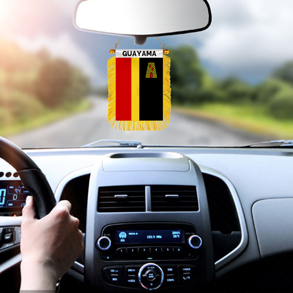 Guayama, Puerto Rico Flag Mini Car Rearview Mirror Flag Banner - 2PC