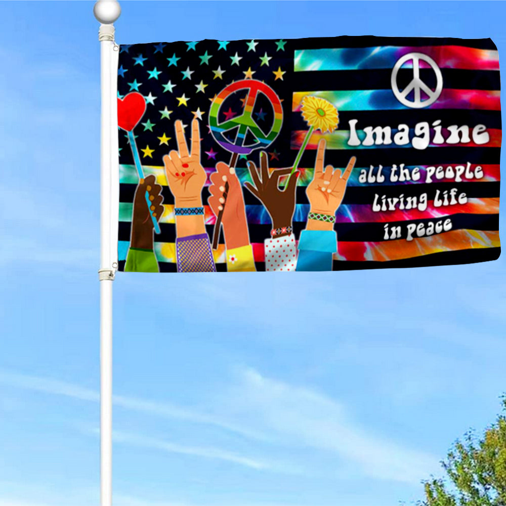 Fyon Hippie Imagine All The People Living Life In Peace Flower Flag 41568 Indoor and Outdoor Banner