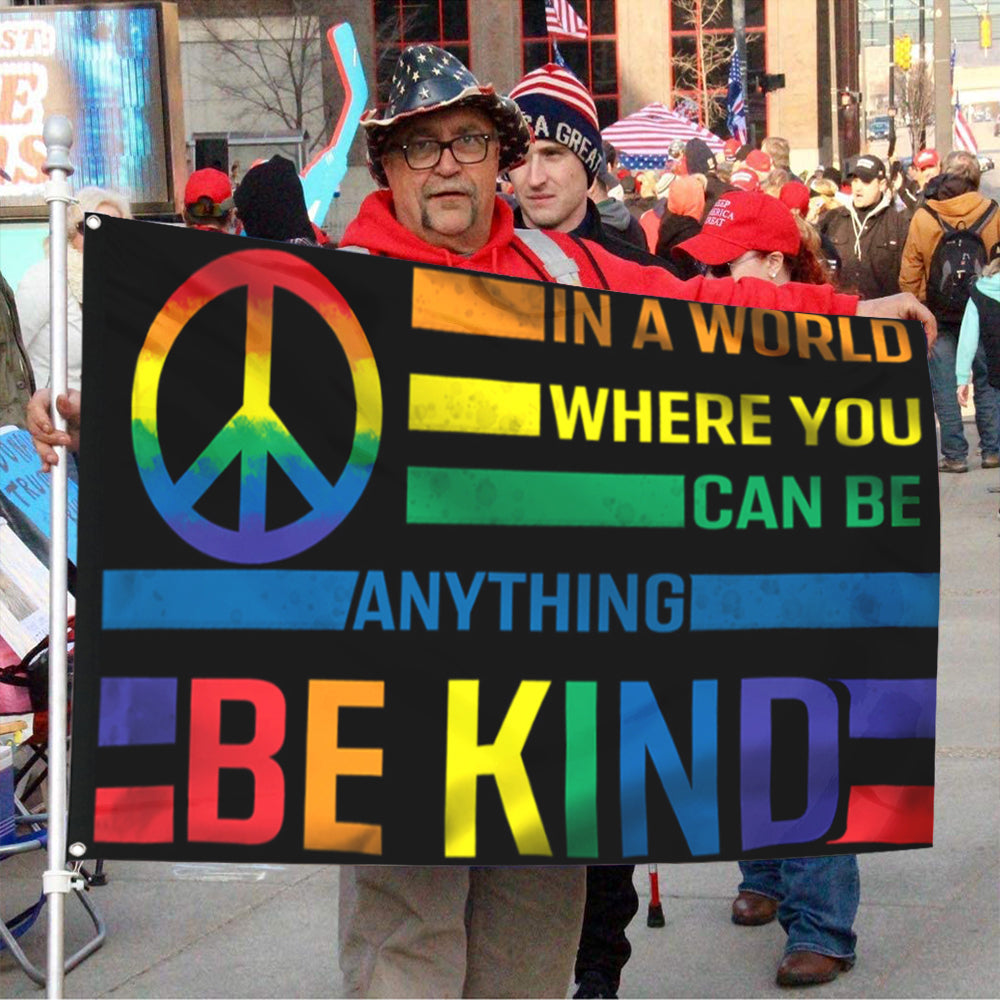 Fyon Hippie In A World Where You Can Be Anything Be Kind Flower Flag 41569 Indoor and Outdoor Banner