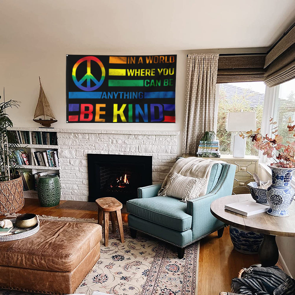 Fyon Hippie In A World Where You Can Be Anything Be Kind Flower Flag 41569 Indoor and Outdoor Banner