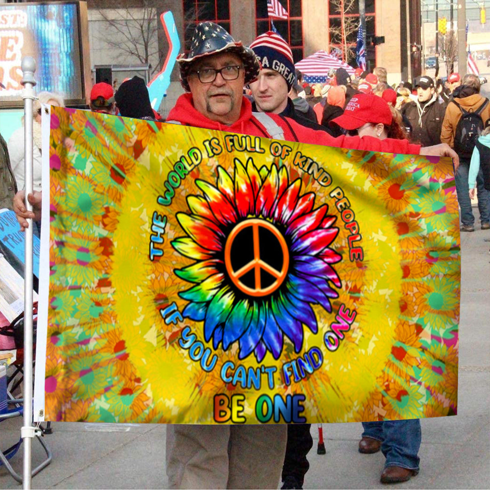 Fyon Hippie The World Is Full Of Kind People, Be One Flower Flag 41570 Indoor and Outdoor Banner