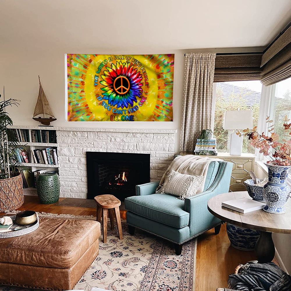 Fyon Hippie The World Is Full Of Kind People, Be One Flower Flag 41570 Indoor and Outdoor Banner