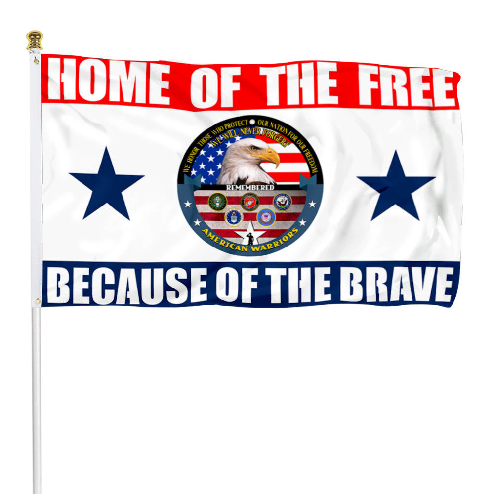 Fyon Home of The Free Because of The Brave American Warriors Flag Banner
