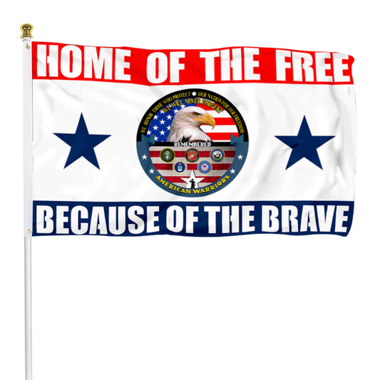 Fyon Home of The Free Because of The Brave American Warriors Flag Banner
