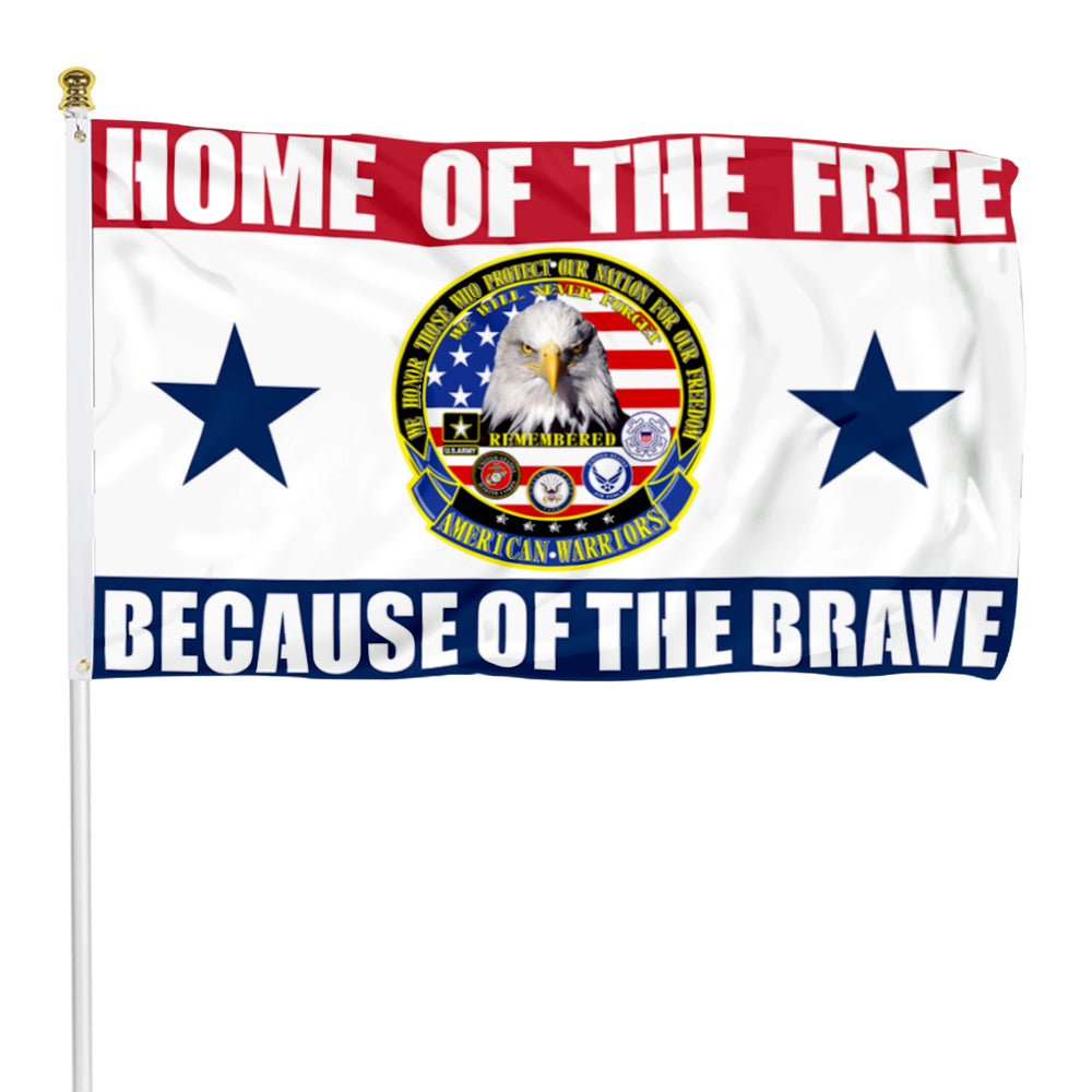 Fyon Home of The Free Because of The Brave American Warriors Flag Indoor and outdoor banner
