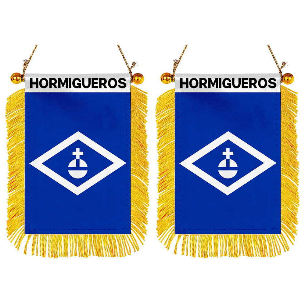 Hormigueros, Puerto Rico Flag Mini Car Rearview Mirror Flag Banner - 2PC