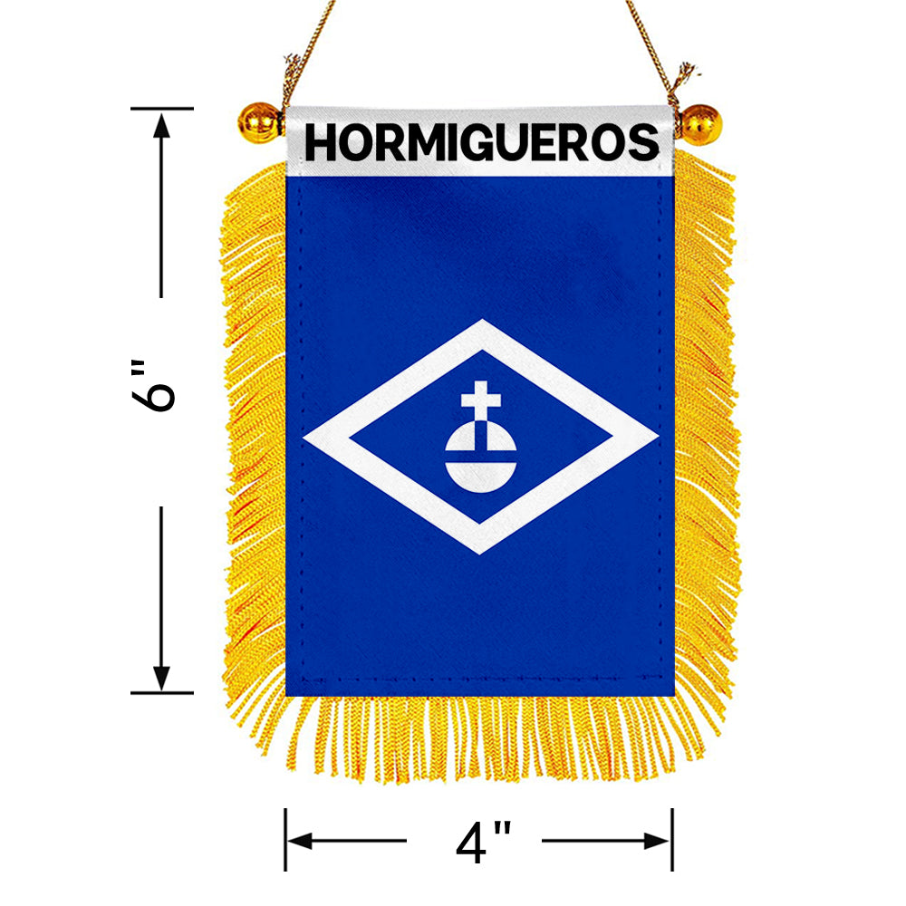 Hormigueros, Puerto Rico Flag Mini Car Rearview Mirror Flag Banner - 2PC