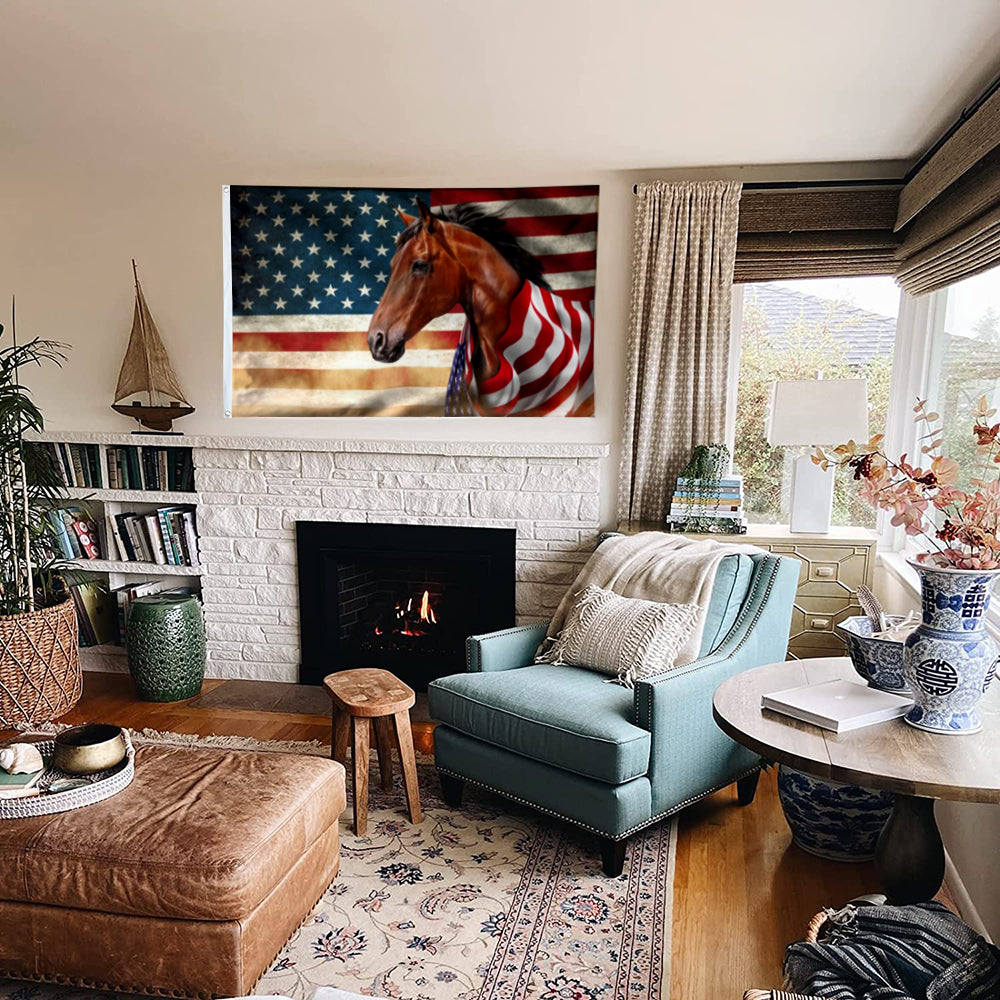 Fyon Horse Wrapped In Glory. American Patriotic Horse Flag 41764 Indoor and outdoor banner