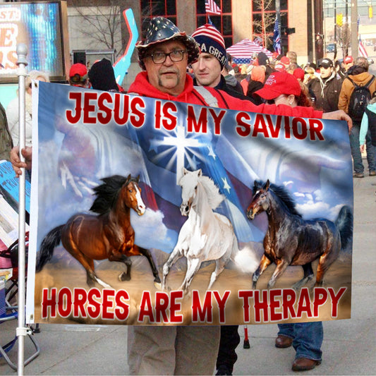 Fyon Horses Jesus Is My Savior Horses Are My Therapy Flag 41008 Indoor and outdoor banner