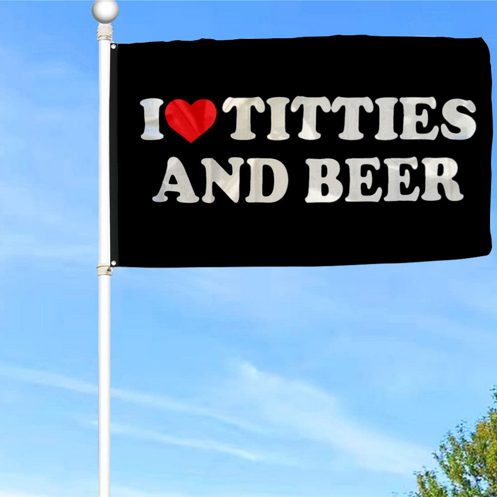 Fyon I Love Titties and Beer Flag Banner Black Indoor and Outdoor Banner