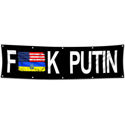 Fyon I Stand With Ukraine Trident Ukrainian Anti Putin Flag Banner 2x8 Feet