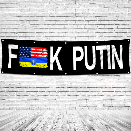 Fyon I Stand With Ukraine Trident Ukrainian Anti Putin Flag Banner 2x8 Feet