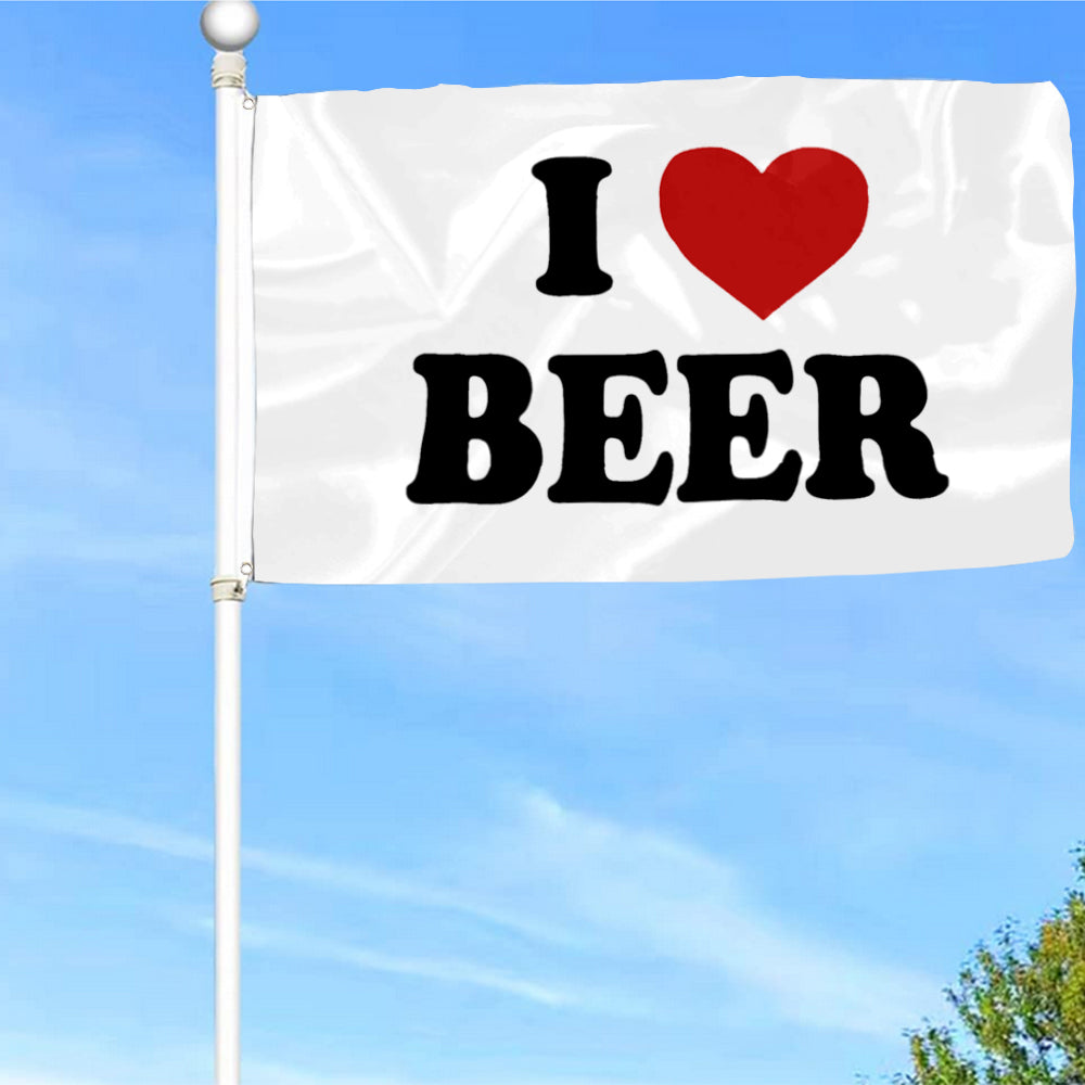 Fyon I love Beer Flag Banner White Indoor and Outdoor Banner