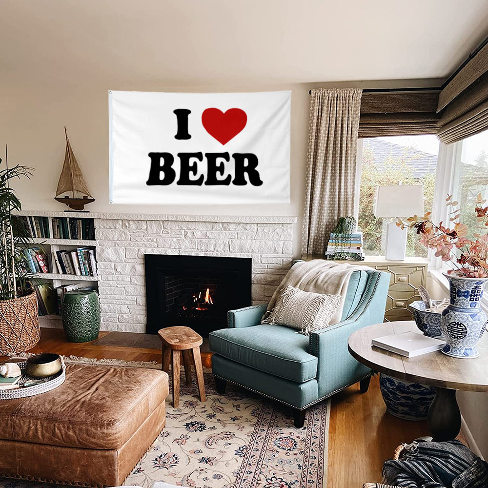 Fyon I love Beer Flag Banner White Indoor and Outdoor Banner