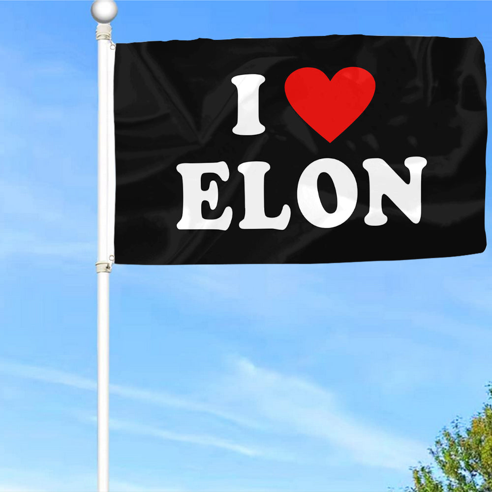 Fyon I love Elon Musk Flag Black Indoor and Outdoor Banner