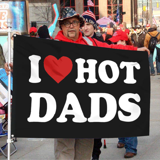 Fyon I love Hot Dads Beer Flag Banner Black Indoor and Outdoor Banner