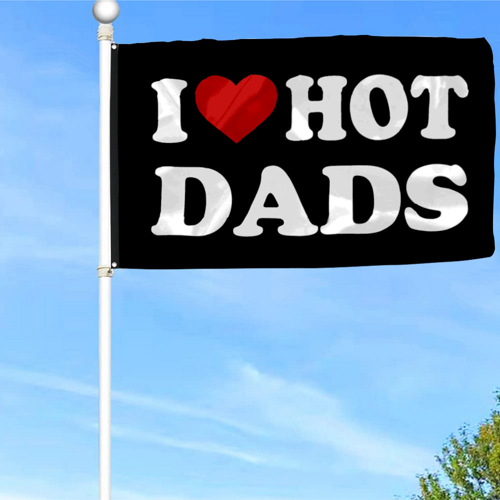 Fyon I love Hot Dads Beer Flag Banner Black Indoor and Outdoor Banner
