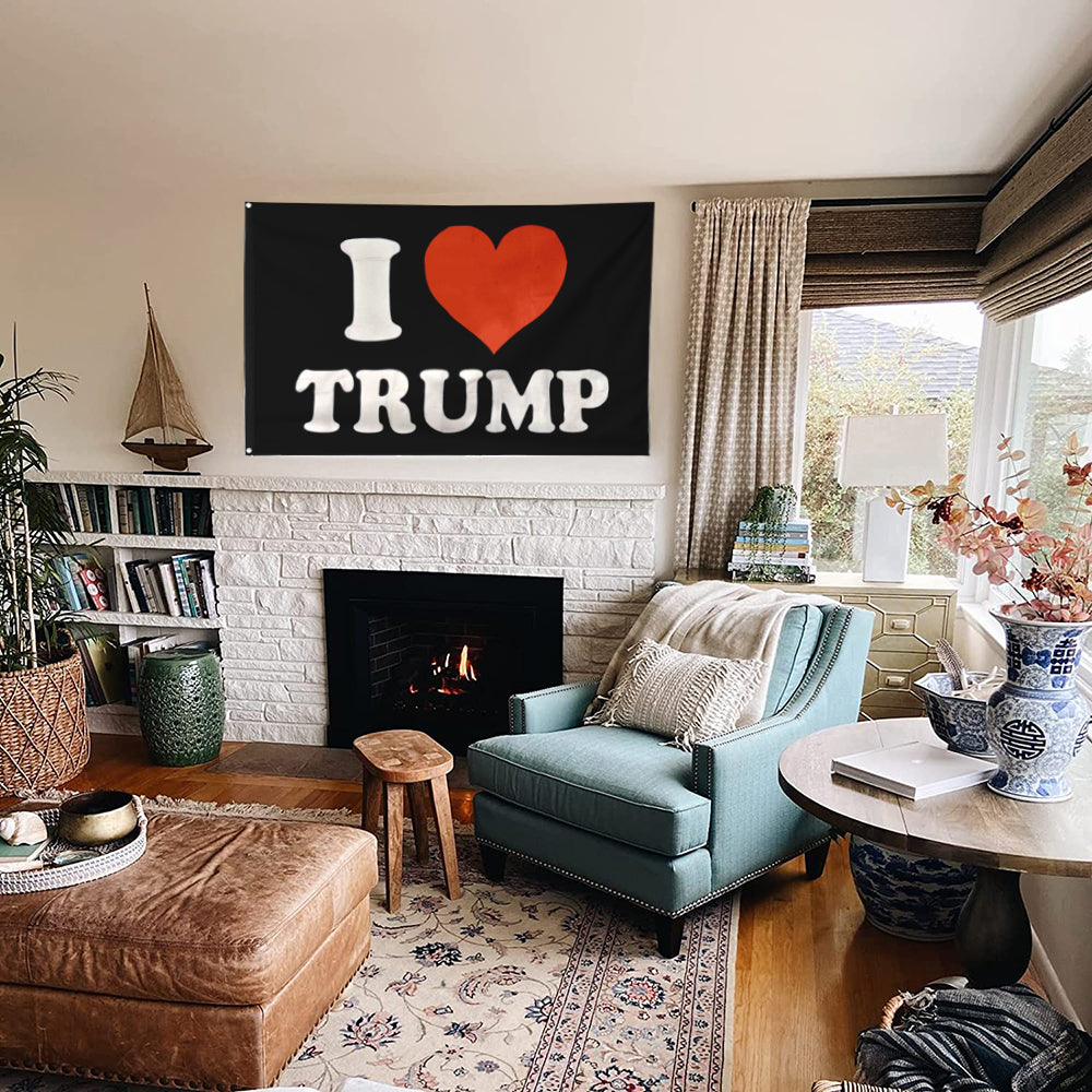 Fyon I love Trump Flag Black Indoor and Outdoor Banner
