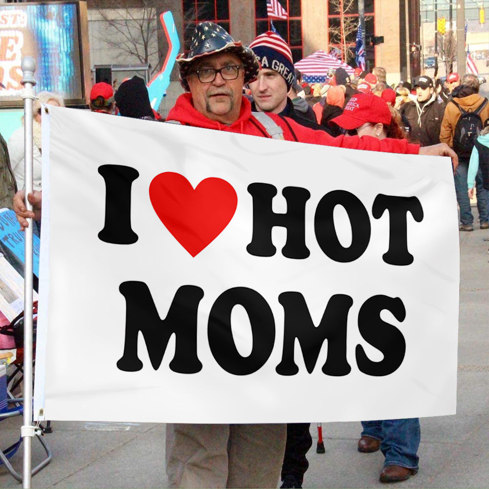 Fyon I love hot MOMS Flag Indoor and Outdoor Banner
