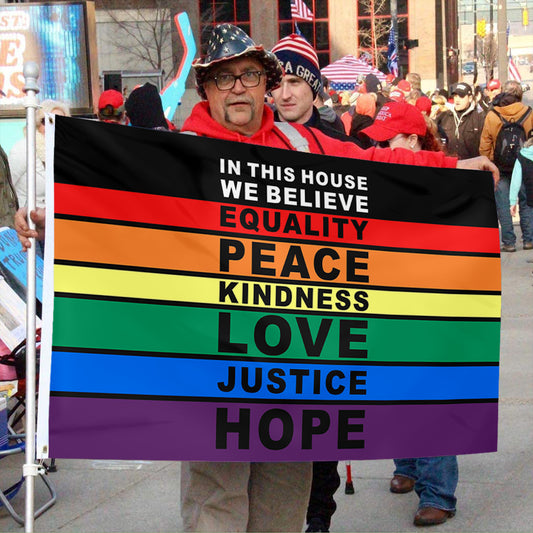 Fyon In This House LGBTQ Peace Love Flag Indoor and Outdoor Banner