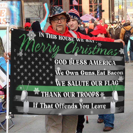 Fyon In This House We Say Merry Christmas God Bless America Eagle Flag 41340 Indoor and outdoor banner