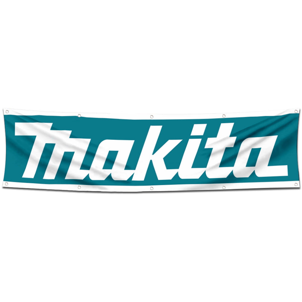 Fyon Industrial Power Tools Garage Shop Decor Banner Works for Makita Flag Green 2x8 Feet